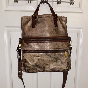 FOSSIL Leather Explorer Metallic Tote